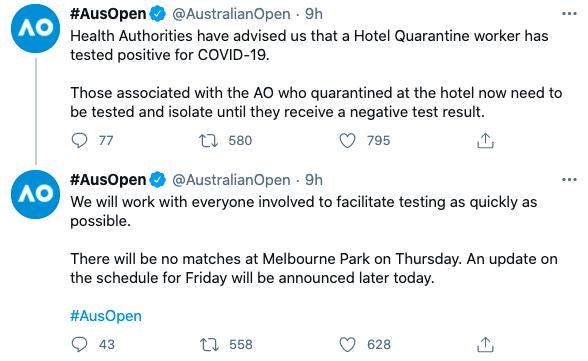 澳网球员酒店工作人员感染新冠 热身赛暂被叫停
